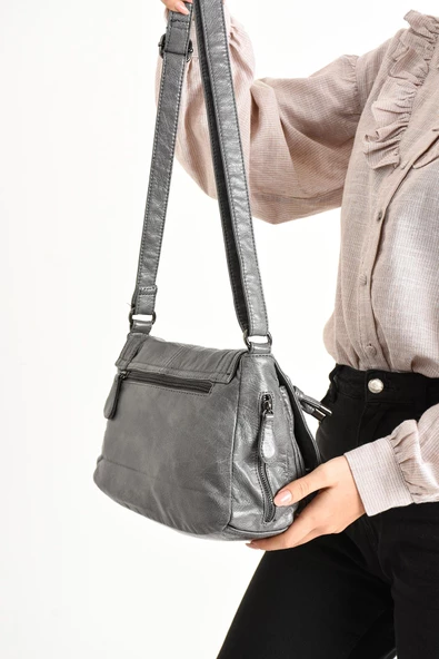 571 collections Suni Deri Omuz Çantası Gri (Model: 571-11-13E) - Resim 4