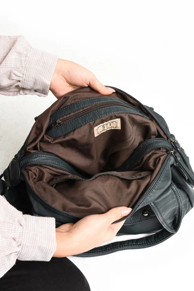 571 collections Suni Deri Çapraz Askılı Çok Bölmeli Omuz Çantası Mavi (Model: 571-11-10F) - Resim 4