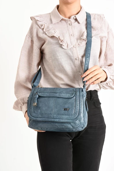 571 collections Suni Deri Omuz Çantası Mavi (Model: 571-11-13E) - Resim 2