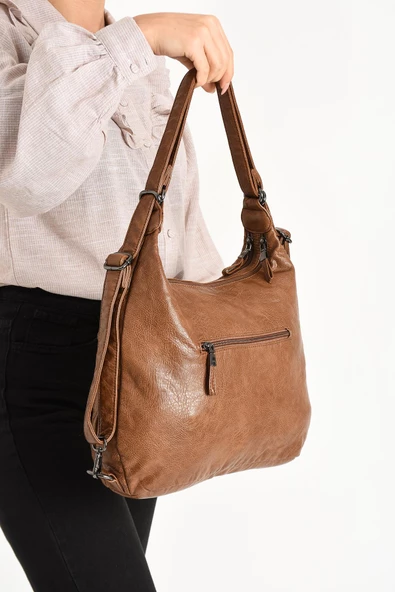 Suni Deri Yumuşak Dokumalı Sırt Omuz Çantası Taba (Model: 571-11-13A) - 3