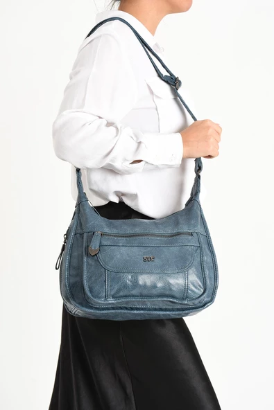 Suni Deri Omuz Çantası Mavi (Model: 571-11-13F)