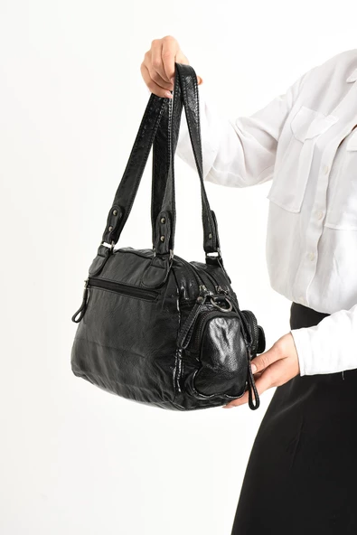 571 collections Suni Deri Omuz Çantası Siyah (Model: 571-11-13D) - Resim 3