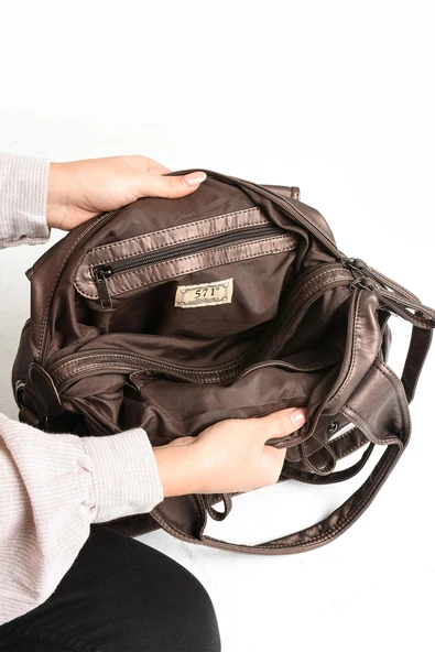 571 collections Suni Deri Çapraz Askılı Çok Bölmeli Omuz Çantası Bronz (Model: 571-11-10F) - Resim 4