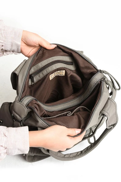 571 collections Suni Deri Çapraz Askılı Çok Bölmeli Omuz Çantası Gri (Model: 571-11-10F) - Resim 4