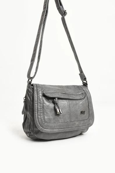 571 collections Suni Deri Omuz Çantası Gri (Model: 571-11-13E) - Resim 5