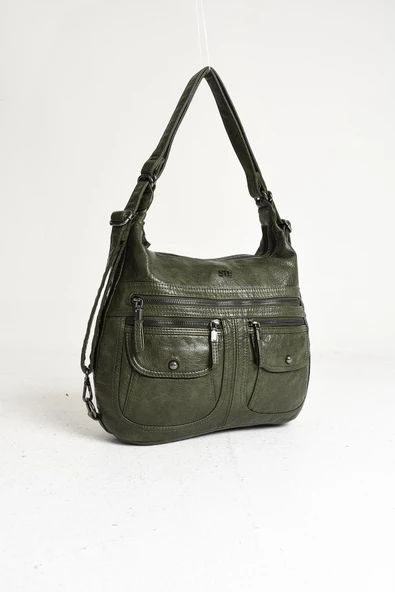 571 collections Suni Deri Yumuşak Dokumalı Sırt Omuz Çantası Yeşil (Model: 571-11-13A) - Resim 5