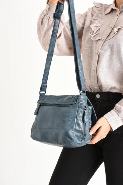 571 collections Suni Deri Omuz Çantası Mavi (Model: 571-11-13E) - Resim 3