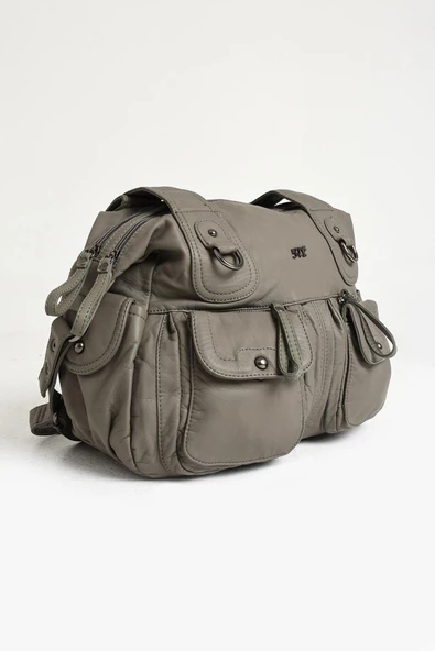 571 collections Suni Deri Çapraz Askılı Çok Bölmeli Omuz Çantası Gri (Model: 571-11-10F) - Resim 5