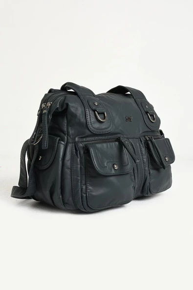 571 collections Suni Deri Çapraz Askılı Çok Bölmeli Omuz Çantası Mavi (Model: 571-11-10F) - Resim 5