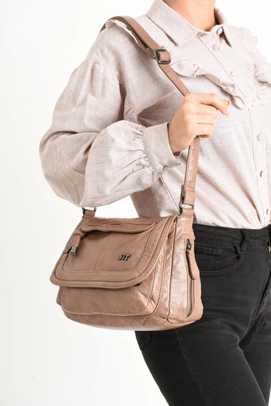 Suni Deri Omuz Çantası Vizon (Model: 571-11-13E)