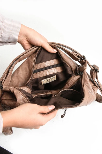 571 collections Suni Deri Yumuşak Dokumalı Sırt Omuz Çantası Vizon (Model: 571-11-13A) - Resim 4