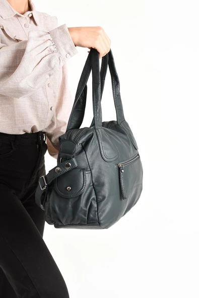 571 collections Suni Deri Çapraz Askılı Çok Bölmeli Omuz Çantası Mavi (Model: 571-11-10F) - Resim 3