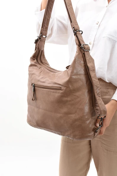 571 collections Suni Deri Yumuşak Dokumalı Sırt Omuz Çantası Vizon (Model: 571-11-13B) - Resim 3