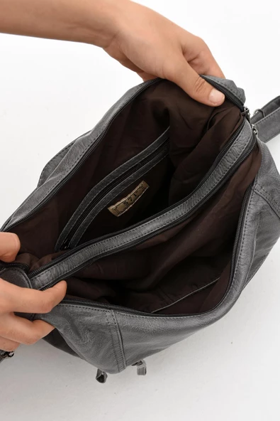 571 collections Suni Deri Yumuşak Dokumalı Sırt Omuz Çantası Gri (Model: 571-11-13B) - Resim 4