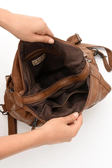 571 collections Suni Deri Yumuşak Dokumalı Sırt Omuz Çantası Taba (Model: 571-11-13B) - Resim 4