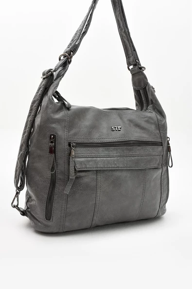 571 collections Suni Deri Yumuşak Dokumalı Sırt Omuz Çantası Gri (Model: 571-11-13B) - Resim 5