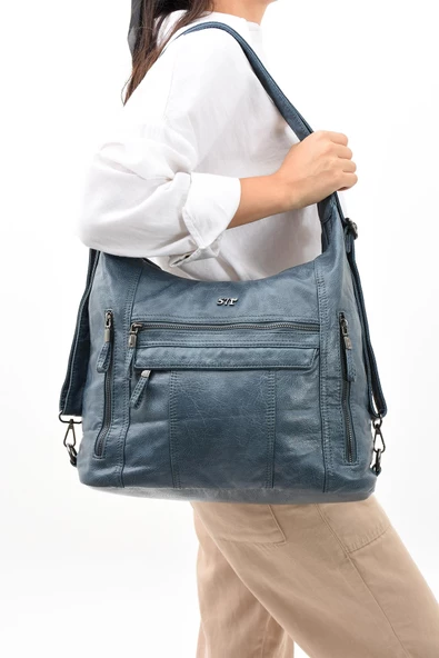 571 collections Suni Deri Yumuşak Dokumalı Sırt Omuz Çantası Mavi (Model: 571-11-13B) - Resim 2