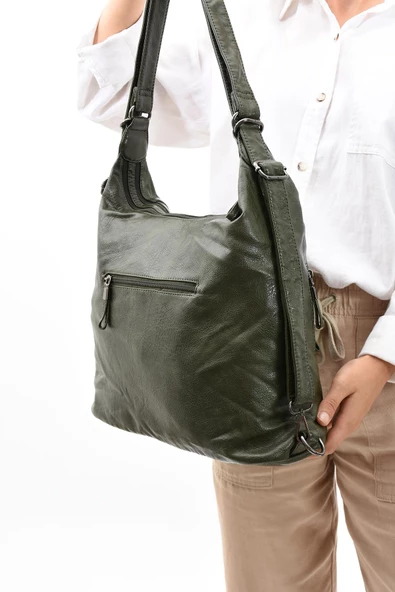 571 collections Suni Deri Yumuşak Dokumalı Sırt Omuz Çantası Yeşil (Model: 571-11-13B) - Resim 3