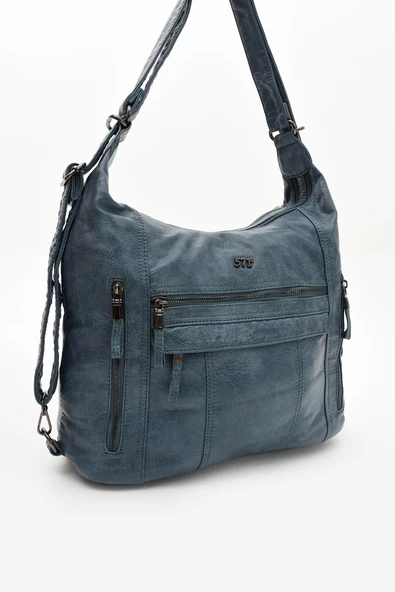 571 collections Suni Deri Yumuşak Dokumalı Sırt Omuz Çantası Mavi (Model: 571-11-13B) - Resim 5