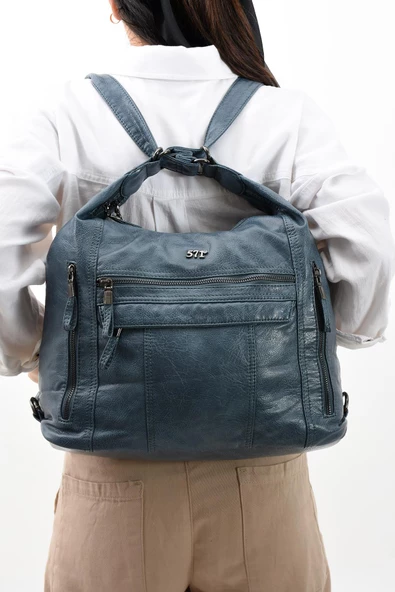 571 collections Suni Deri Yumuşak Dokumalı Sırt Omuz Çantası Mavi (Model: 571-11-13B) ürün görseli 1