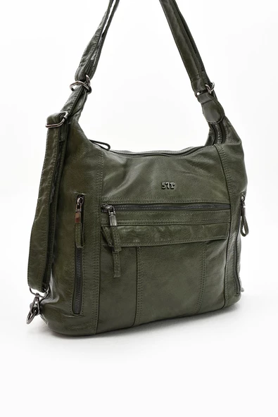 571 collections Suni Deri Yumuşak Dokumalı Sırt Omuz Çantası Yeşil (Model: 571-11-13B) - Resim 5