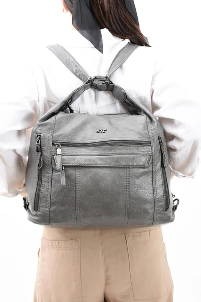 571 collections Suni Deri Yumuşak Dokumalı Sırt Omuz Çantası Gri (Model: 571-11-13B) ürün görseli 1