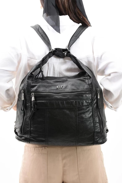 571 collections Suni Deri Yumuşak Dokumalı Sırt Omuz Çantası Siyah (Model: 571-11-13B) ürün görseli 1