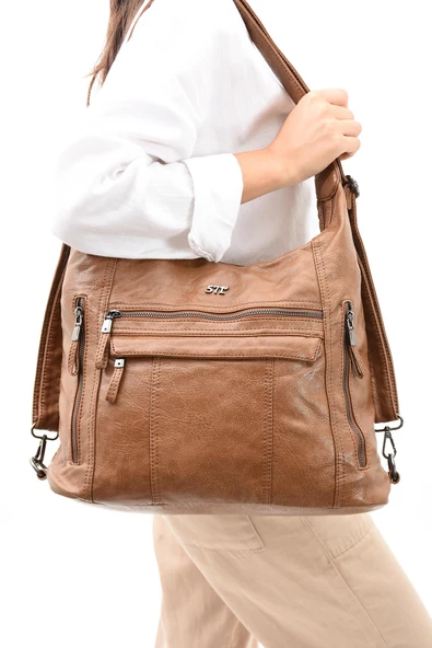 571 collections Suni Deri Yumuşak Dokumalı Sırt Omuz Çantası Taba (Model: 571-11-13B) - Resim 2