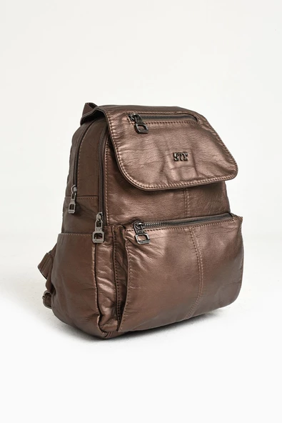 Yıkanmış Deri Sırt Çantası Bronz (Model: 571-9-11A) - 5
