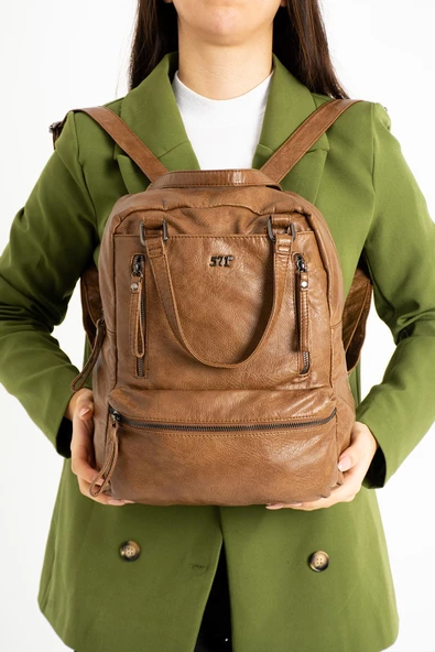 Suni Deri Sırt Çantası Taba (Model: 571-9-12D) - 2