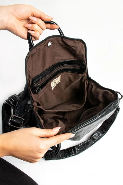 571 collections Suni Deri Sırt Çantası Siyah (Model: 571-9-12B) - Resim 4