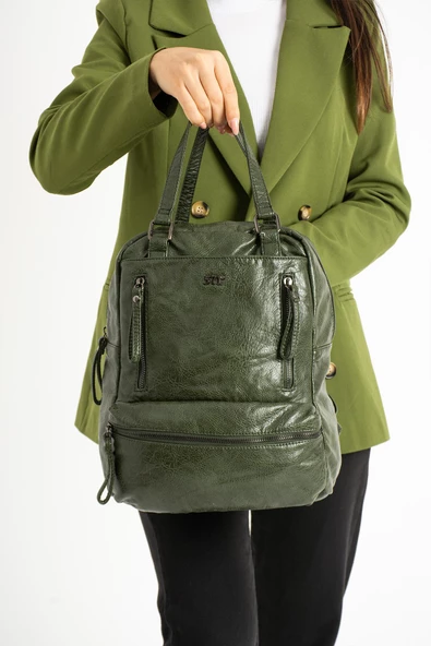 571 collections Suni Deri Sırt Çantası Yeşil (Model: 571-9-12D) - Resim 3