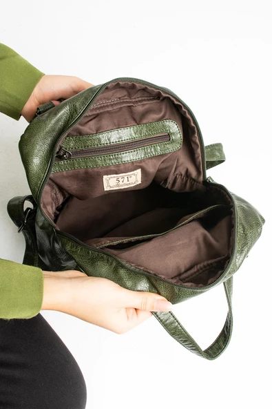 571 collections Suni Deri Sırt Çantası Yeşil (Model: 571-9-12D) - Resim 4