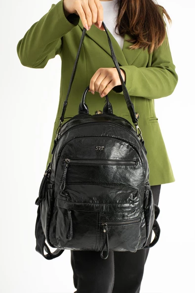 571 collections USB Girişli Suni Deri Sırt Çantası Siyah (Model: 571-9-12E) - 3