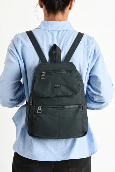 Yıkanmış Deri Sırt Çantası Mavi (Model: 571-9-11A)