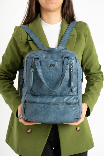 571 collections Suni Deri Sırt Çantası Mavi (Model: 571-9-12D) - Resim 2