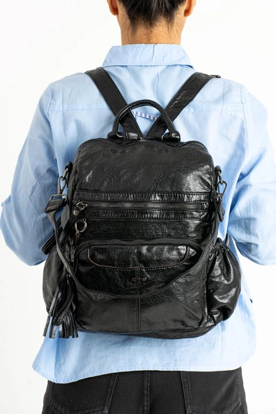 571 collections Suni Deri Sırt Çantası Siyah (Model: 571-9-12B) ürün görseli 1