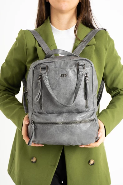 571 collections Suni Deri Sırt Çantası Gri (Model: 571-9-12D) - Resim 2