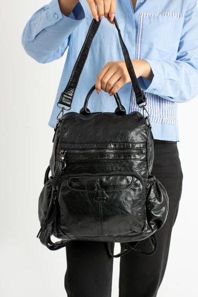 571 collections Suni Deri Sırt Çantası Siyah (Model: 571-9-12B) - Resim 3