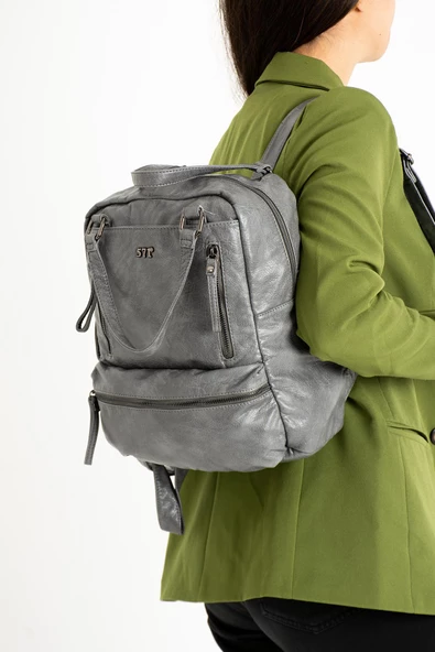 571 collections Suni Deri Sırt Çantası Gri (Model: 571-9-12D) - Resim 3