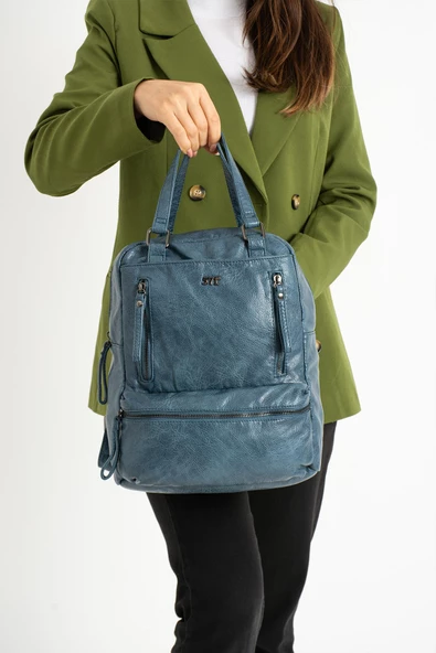 571 collections Suni Deri Sırt Çantası Mavi (Model: 571-9-12D) - Resim 3