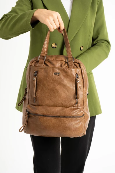 Suni Deri Sırt Çantası Taba (Model: 571-9-12D) - 3