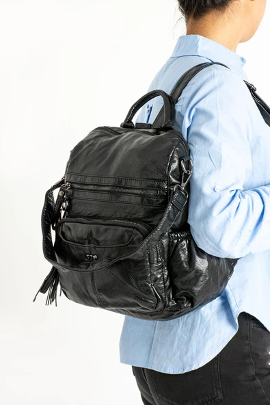 571 collections Suni Deri Sırt Çantası Siyah (Model: 571-9-12B) - Resim 2