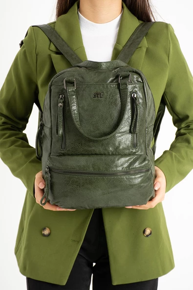 571 collections Suni Deri Sırt Çantası Yeşil (Model: 571-9-12D) - Resim 2