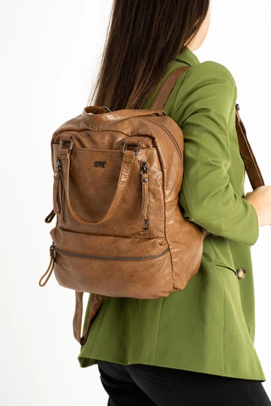 Suni Deri Sırt Çantası Taba (Model: 571-9-12D)