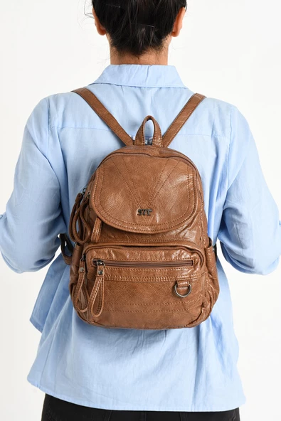 Suni Deri yumuşak dokumalı  Sırt Çantası Taba (Model: 571-11-12H)