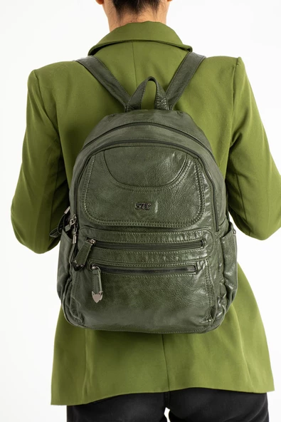 Suni Deri Sırt Çantası Yeşil (Model: 571-11-12G)