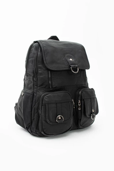 571 collections Yıkanmış Deri Sırt Çantası Siyah (Model: 571-11-11E) - Resim 5