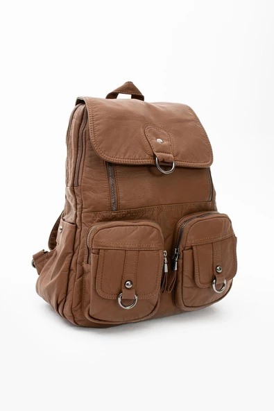 571 collections Yıkanmış Deri Sırt Çantası Taba (Model: 571-11-11E) - Resim 5