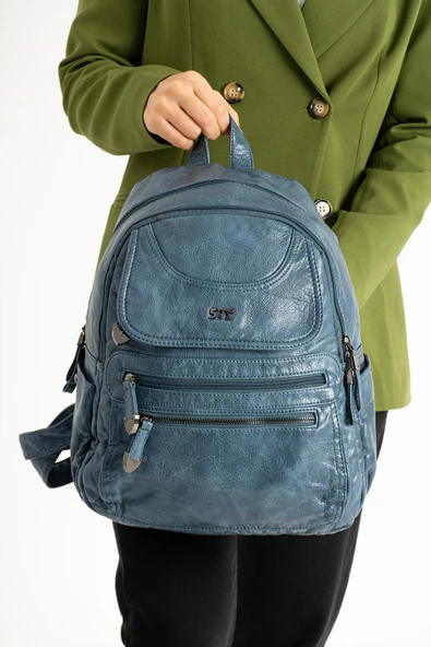 571 collections Suni Deri Sırt Çantası Mavi (Model: 571-11-12G) - 3
